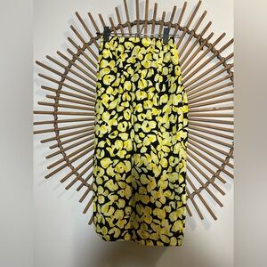 & Other Stories Yellow & Black Patterned Pull On Midi Skirt Minimalist Office